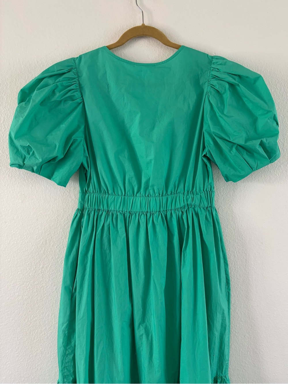 Seed Heritage Poplin Waisted Maxi Dress Jade Green Puff Sleeve V-Neck Size: US 8 - Picture 13 of 16